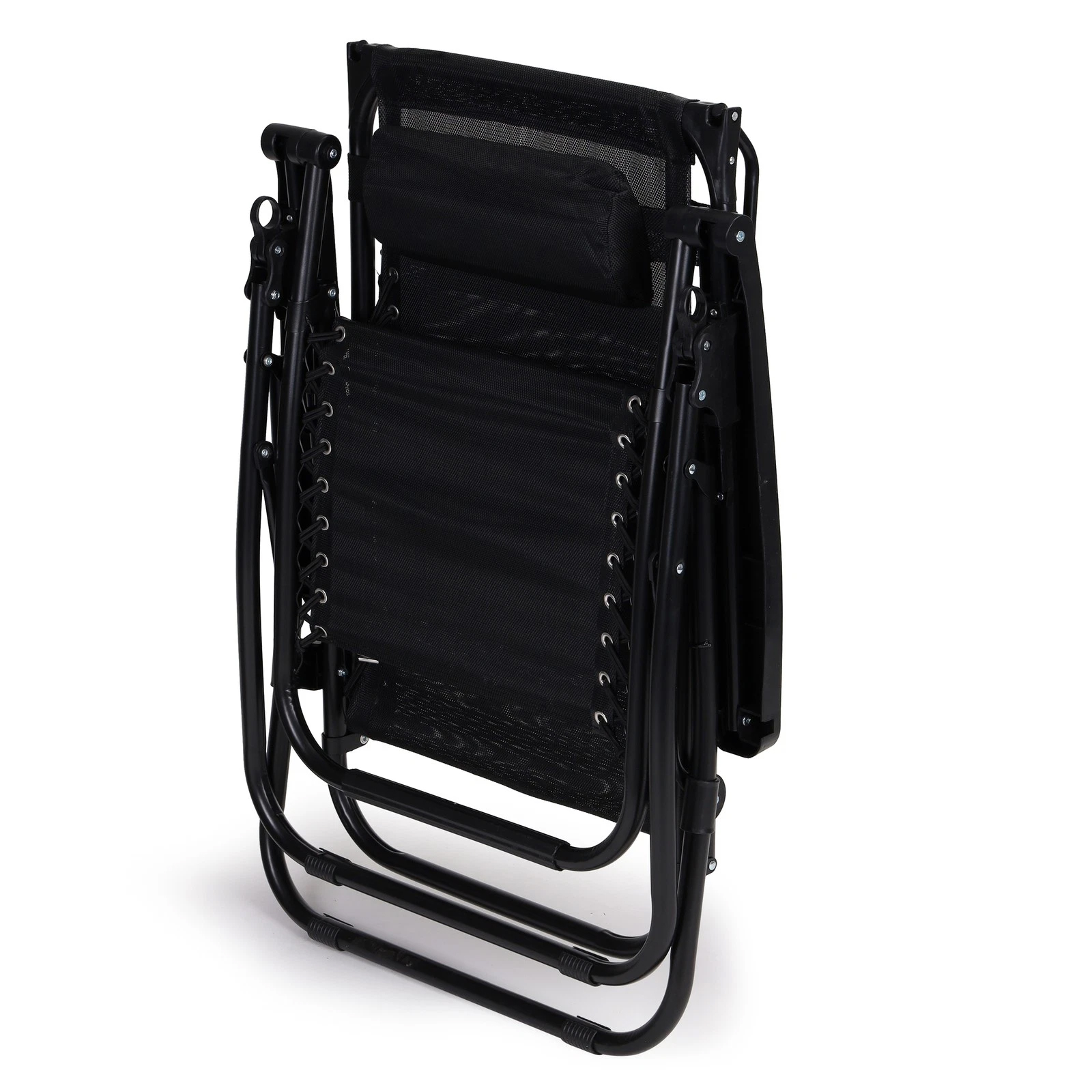 Sezlong pliabil 86x67x120 cm, zero gravity, copertina reglabila, spatar 3 pozitii, cadru otel si material impermeabil, negru - imagine 8
