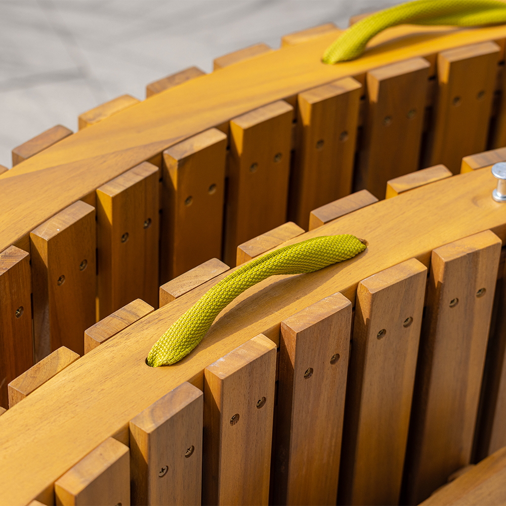 Set 2 sezlonguri pliabile cu masa, perne reversibile de culoare rosu sau gri, lemn de salcam, 180x54x63 cm, maro - imagine 15
