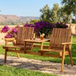 Banca de gradina 153x65x82 cm, 2 locuri, cu raft lateral, lemn de salcam, maro