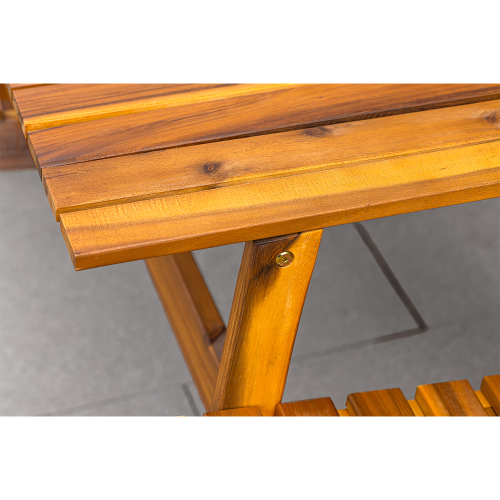 Banca de gradina 153x65x82 cm, 2 locuri, cu raft lateral, lemn de salcam, maro - imagine 4