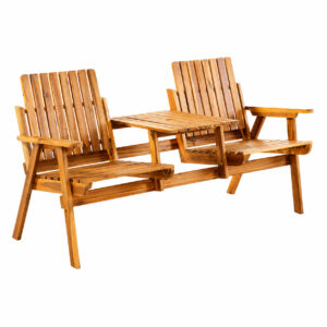 Banca de gradina 153x65x82 cm, 2 locuri, cu raft lateral, lemn de salcam, maro