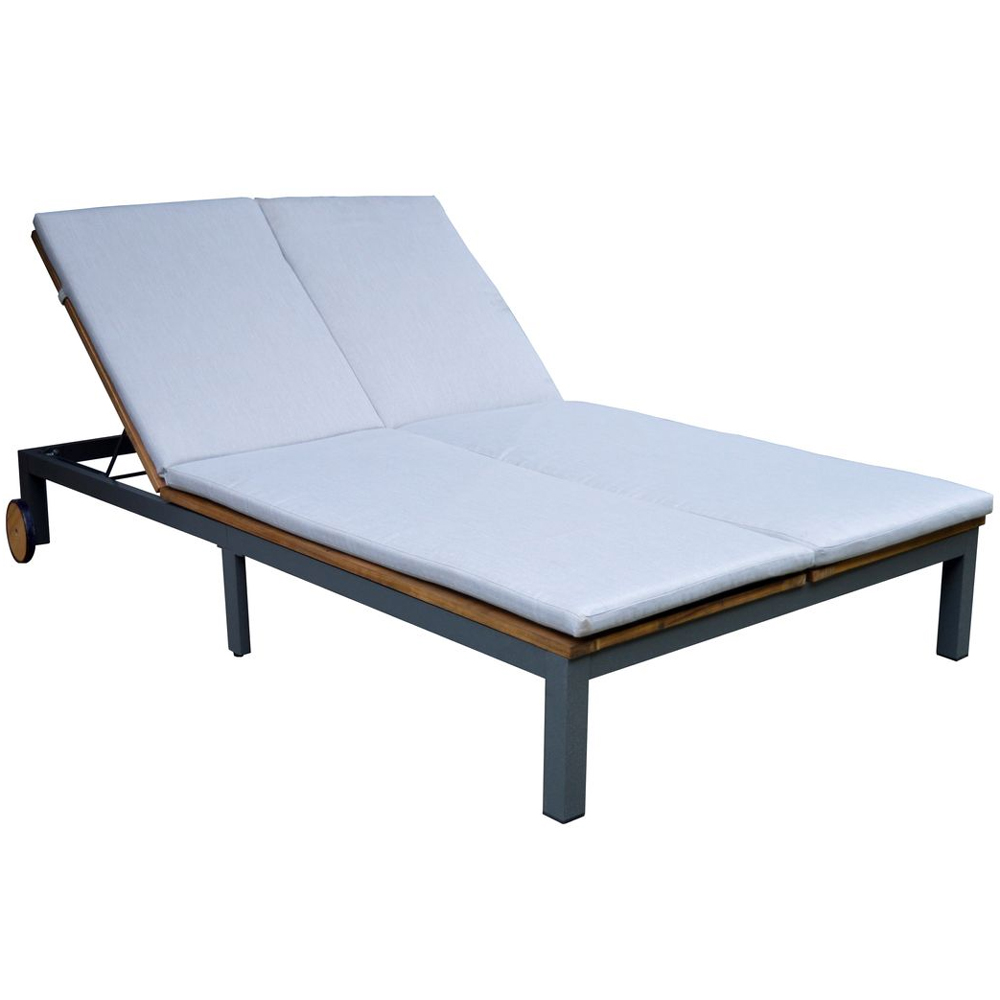 Sezlong dublu de gradina cu roti, din lemn de salcam, 202x120x31 cm, maro - imagine 2