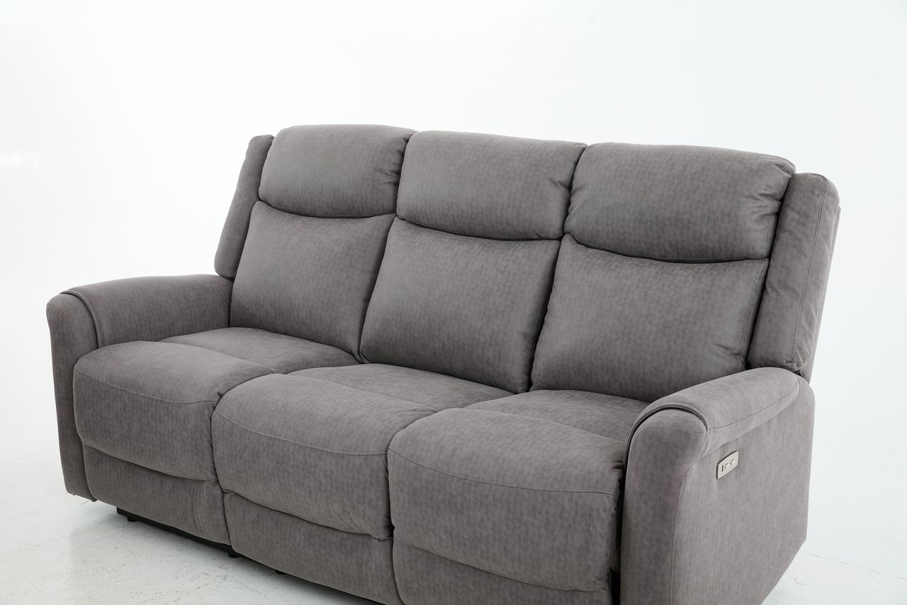 Set canapele extensibile electric, 3 piese, functie recliner, consola centrala, 6 locuri, gri deschis - imagine 9