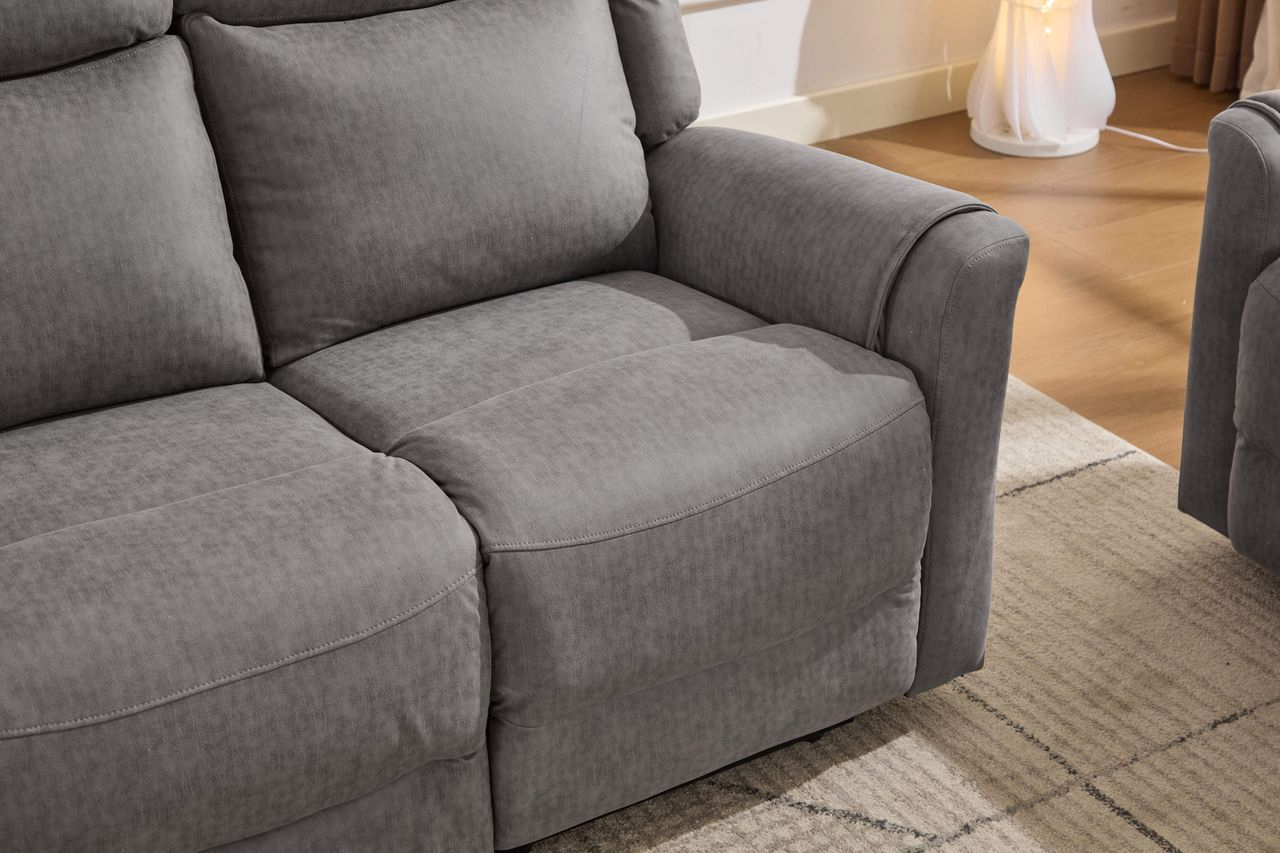 Set canapele extensibile electric, 3 piese, functie recliner, consola centrala, 6 locuri, gri deschis - imagine 12