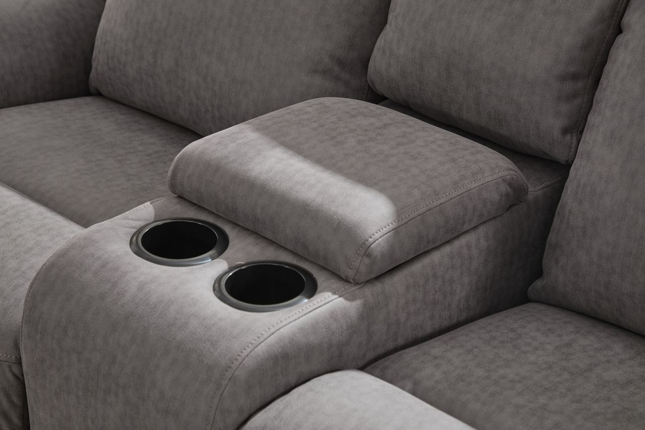 Set canapele extensibile electric, 3 piese, functie recliner, consola centrala, 6 locuri, gri deschis - imagine 13
