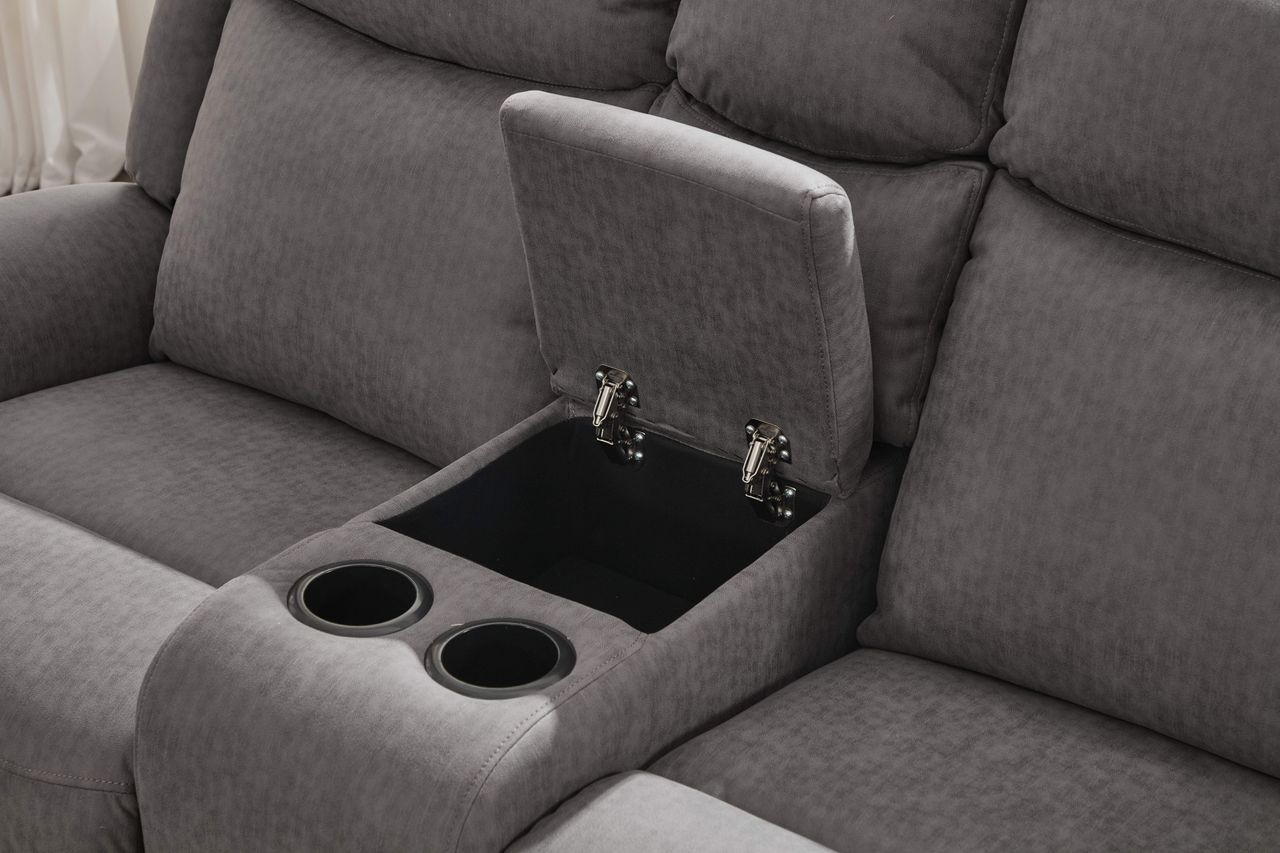 Set canapele extensibile electric, 3 piese, functie recliner, consola centrala, 6 locuri, gri deschis - imagine 14