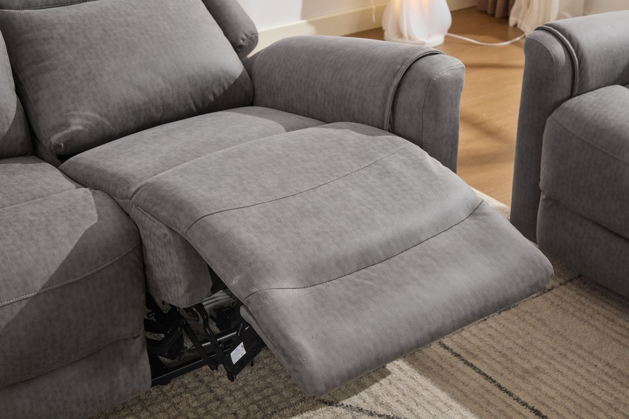 Set canapele extensibile electric, 3 piese, functie recliner, consola centrala, 6 locuri, gri deschis - imagine 18