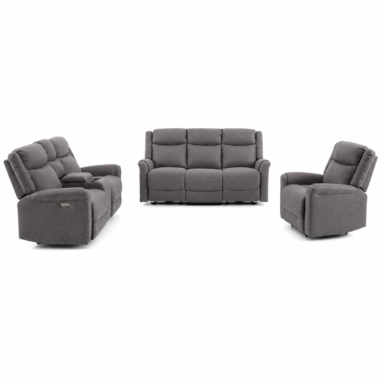 Set canapele extensibile electric, 3 piese, functie recliner, consola centrala, 6 locuri, gri deschis - imagine 21