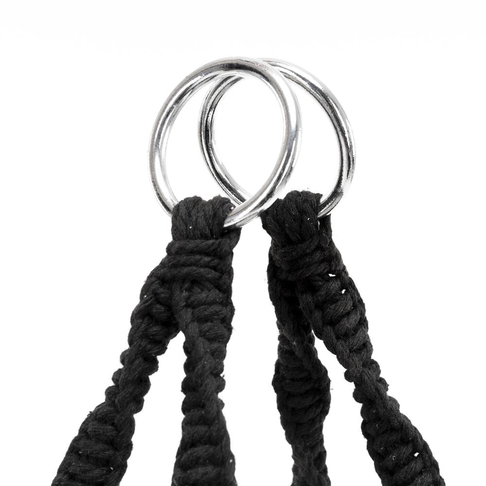 Scaun dublu tip leagan suspendat pentru casa sau gradina, cu perne, stil boho, 128x66x124 cm, maxim 300 kg, negru - imagine 8