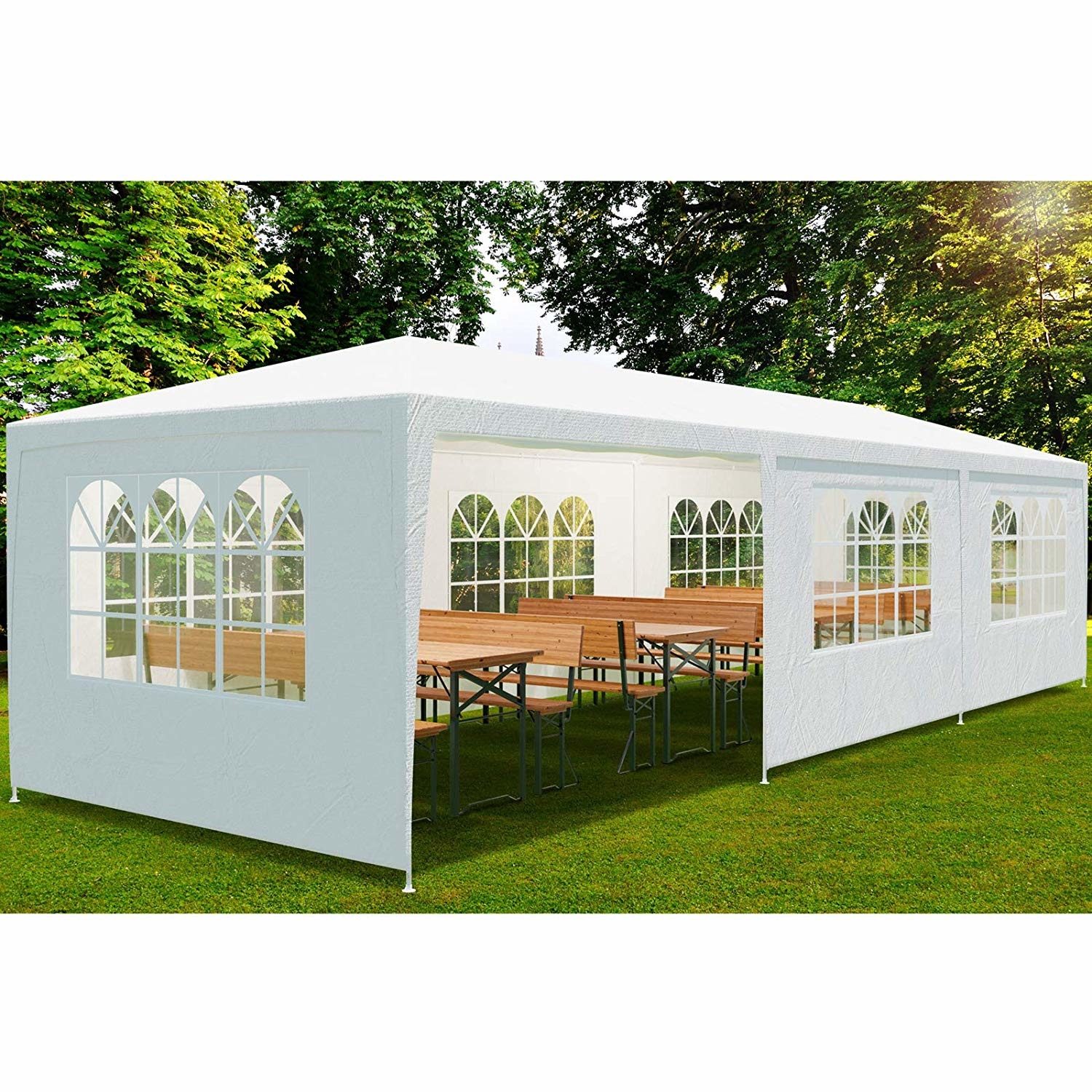 Cort pavilion pentru gradina, curte sau evenimente cu 8 pereti laterali, 300x900x266 cm, alb - imagine 6