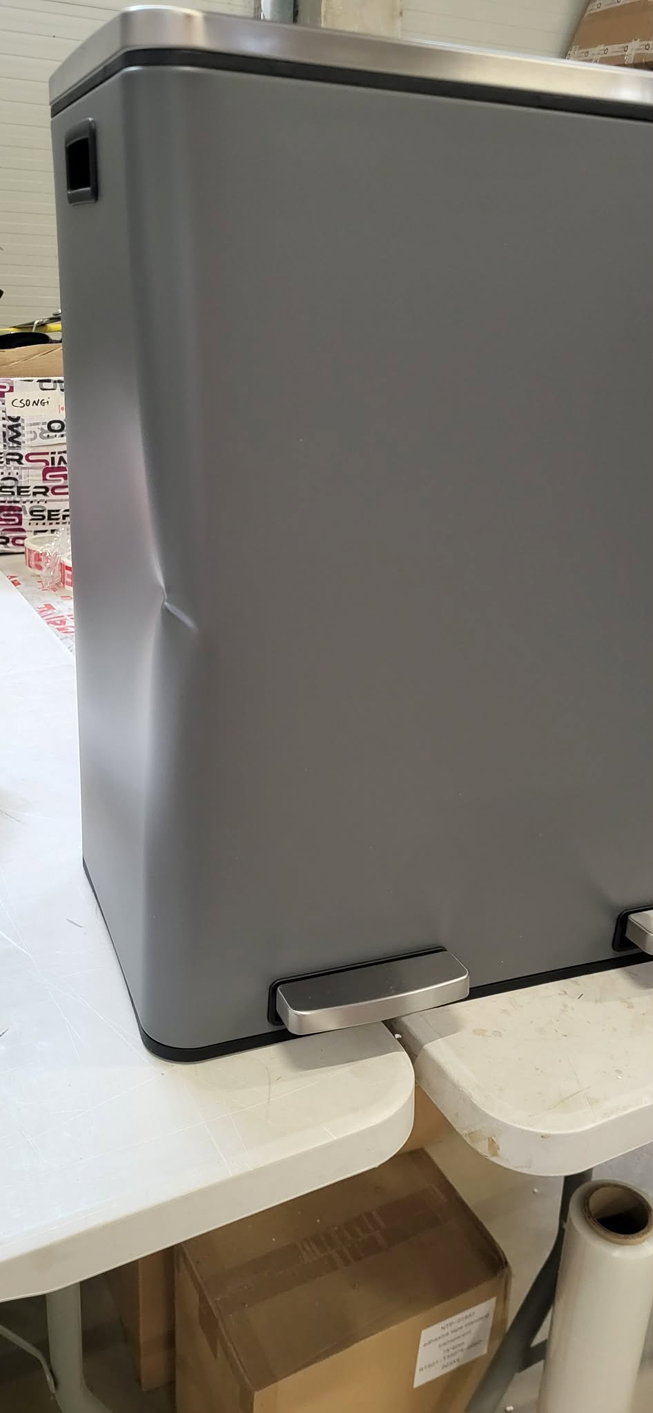 RESIGILAT: SONGMICS Cos de gunoi dublu colectare selectiva, 2x30L, cu pedale si capac soft close, galeata interioara, otel, 62x59x36 cm, gri - imagine 2