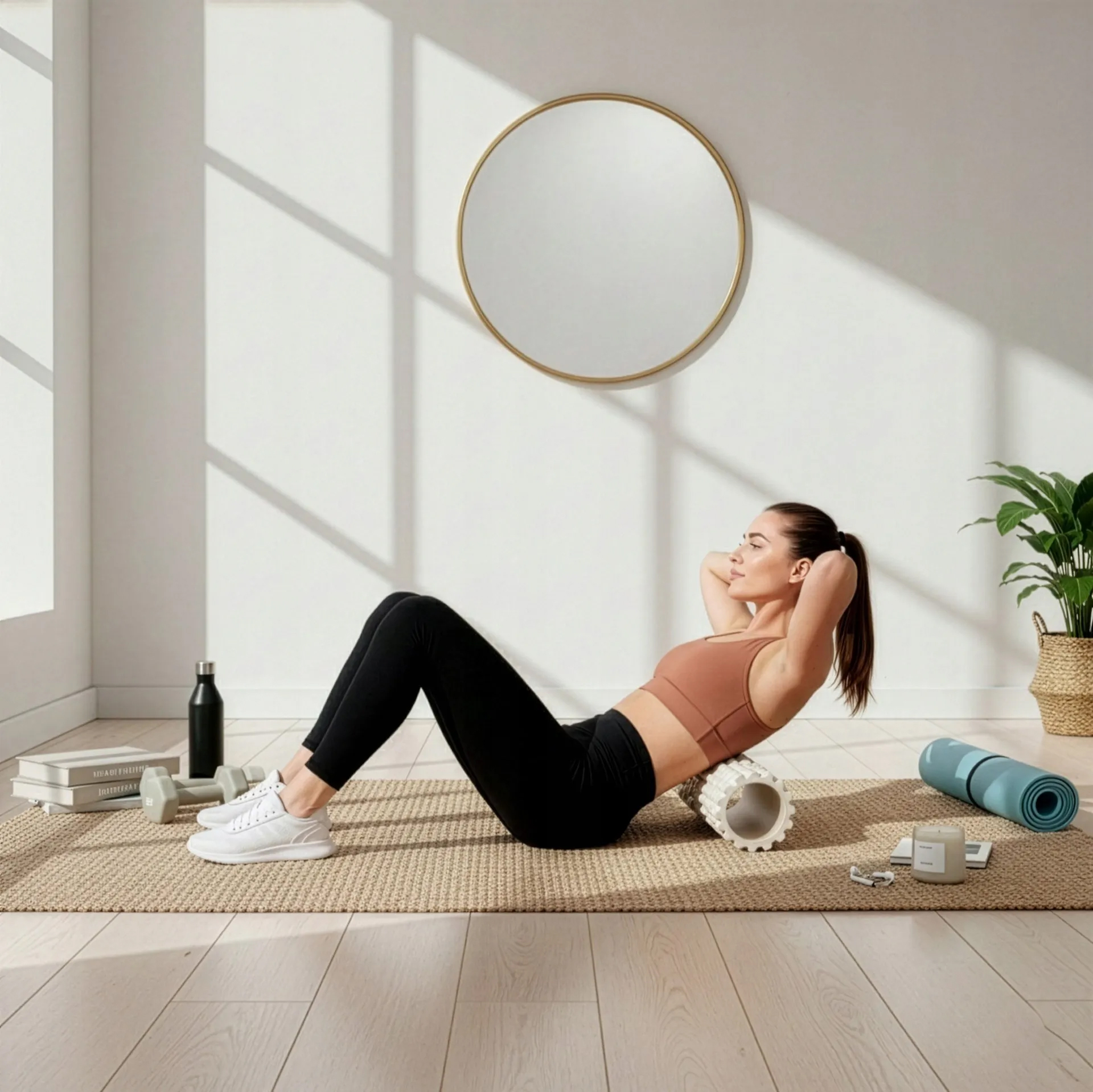 Rola pentru masaj si stretching din spuma EVA, duritate medie 50 Shore A, 33x14 cm, bej - imagine 2