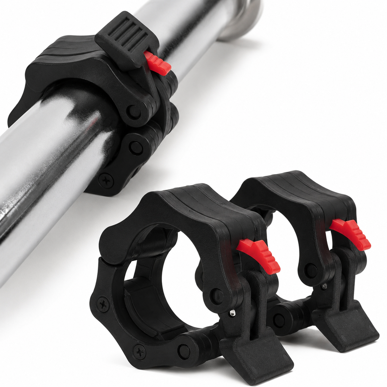Set 2 cleme pentru bara olimpica 50 mm, sistem de inchidere cu clips, insertii interioare din cauciuc, negru - imagine 2