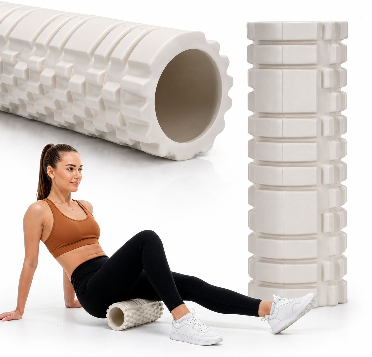 Rola pentru masaj si stretching din spuma EVA, duritate medie 50 Shore A, 33x14 cm, bej - imagine 5