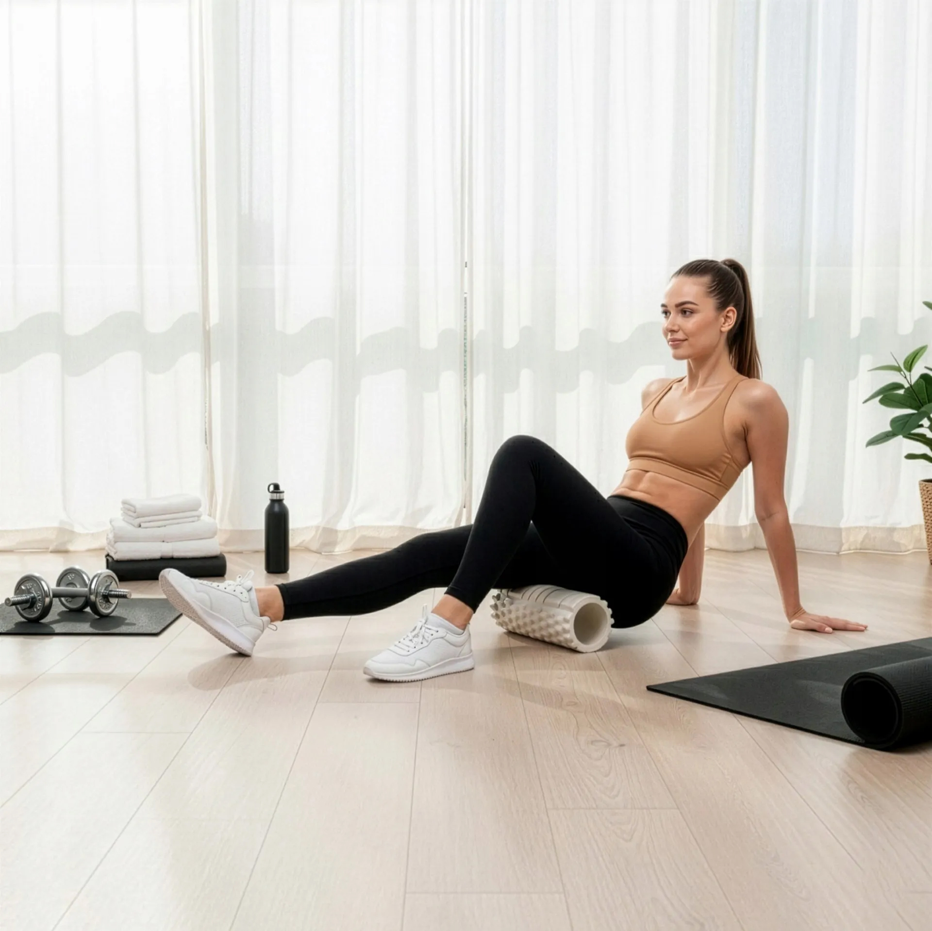 Rola pentru masaj si stretching din spuma EVA, duritate medie 50 Shore A, 33x14 cm, bej - imagine 4