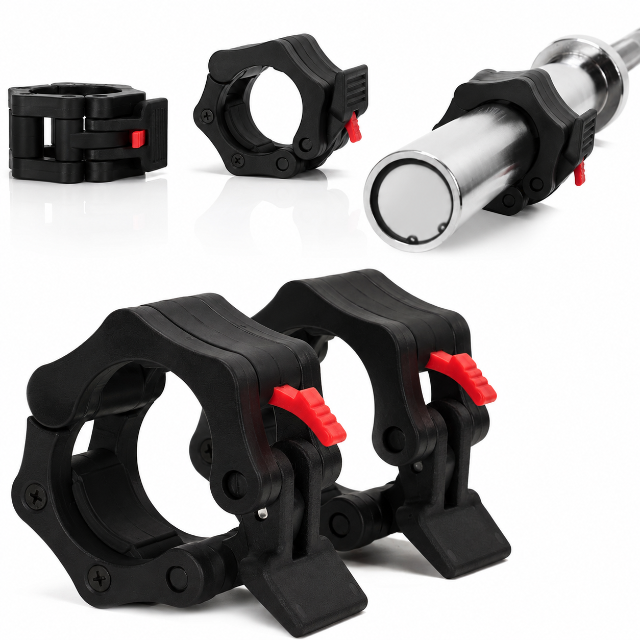 Set 2 cleme pentru bara olimpica 50 mm, sistem de inchidere cu clips, insertii interioare din cauciuc, negru - imagine 5