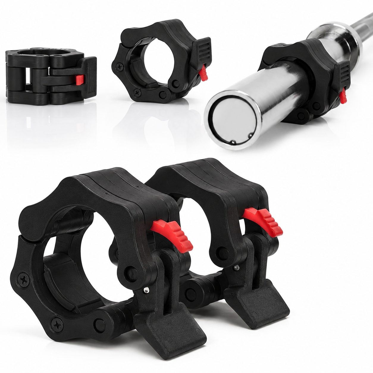 Set 2 cleme pentru bara olimpica 50 mm, sistem de inchidere cu clips, insertii interioare din cauciuc, negru - imagine 9