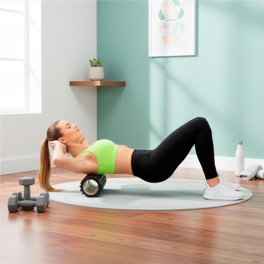 Rola pentru masaj si stretching din spuma EVA, duritate medie 50 Shore A, 33x14 cm, negru - imagine 4