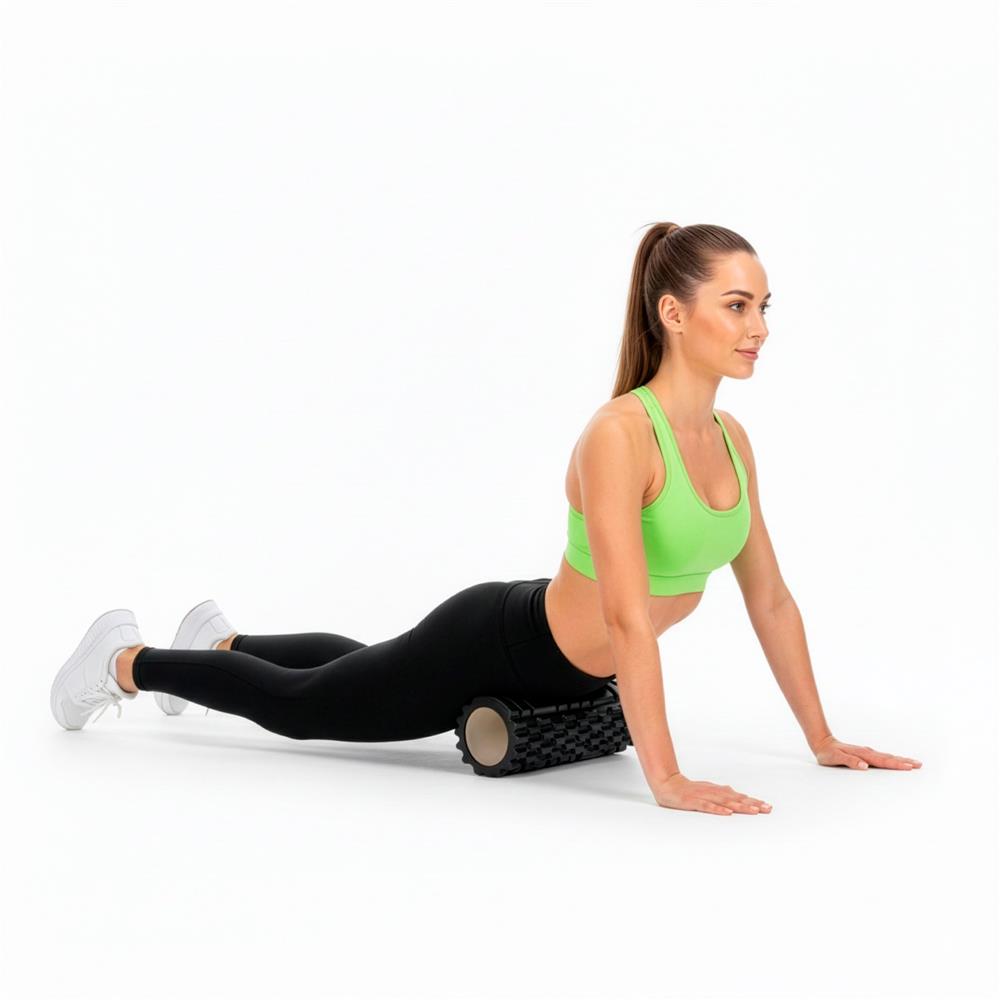 Rola pentru masaj si stretching din spuma EVA, duritate medie 50 Shore A, 33x14 cm, negru - imagine 9