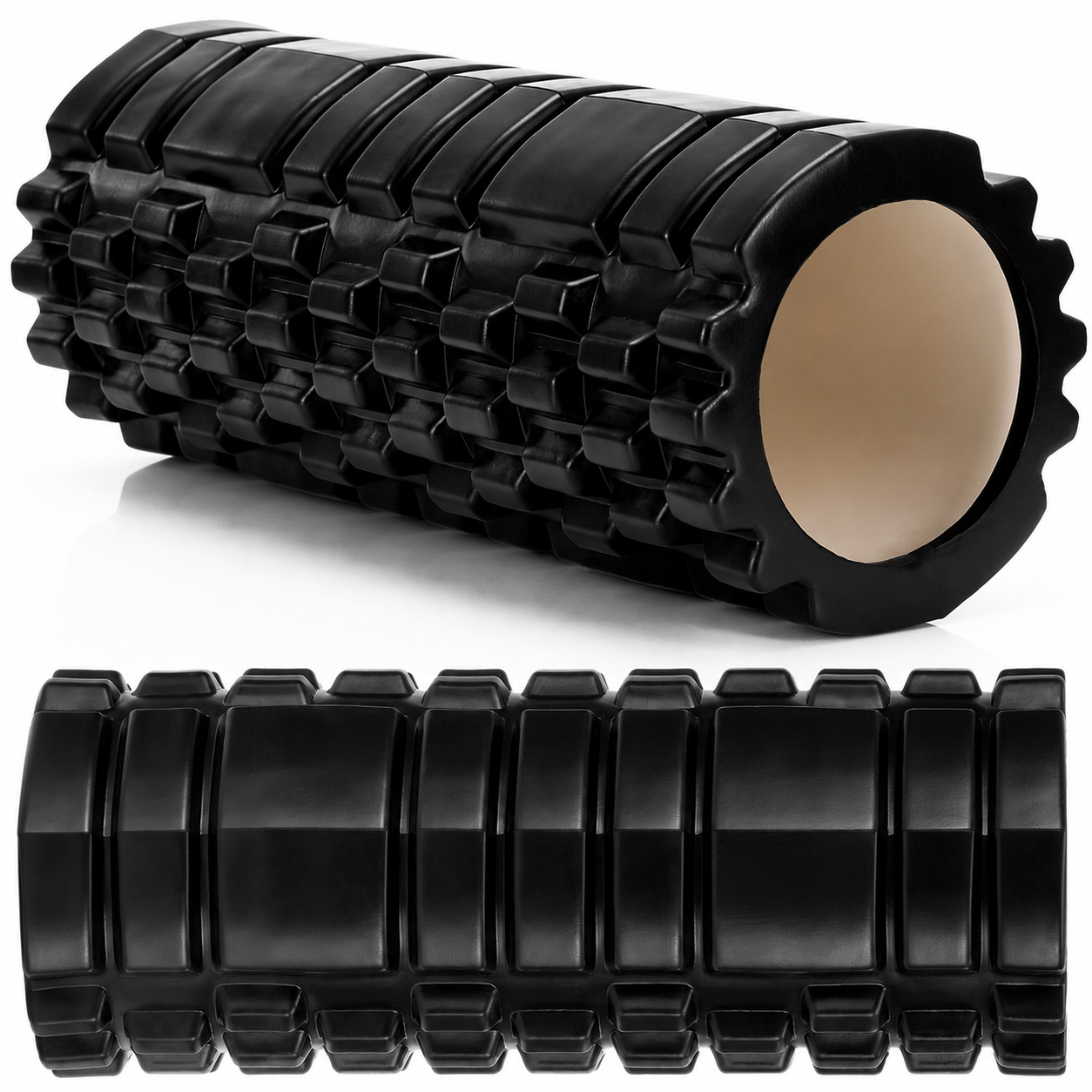Rola pentru masaj si stretching din spuma EVA, duritate medie 50 Shore A, 33x14 cm, negru - imagine 12