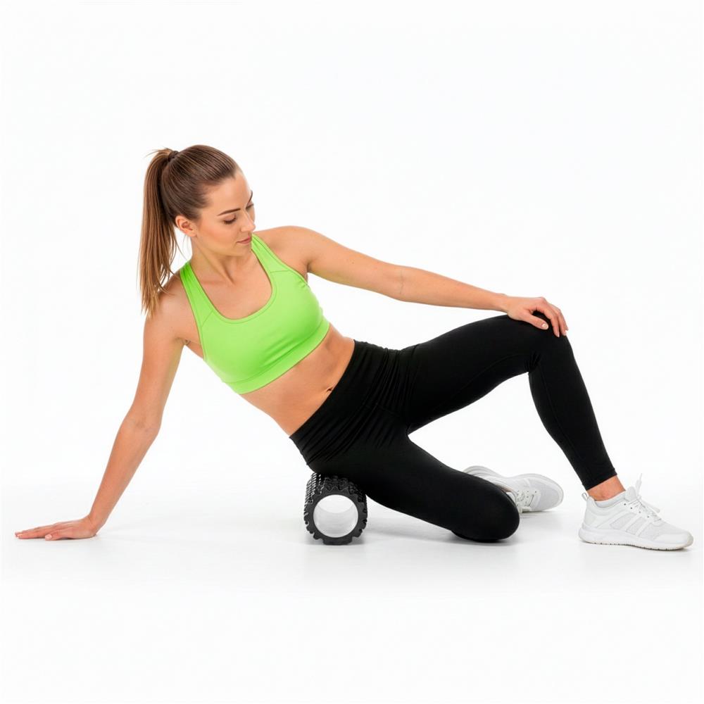 Rola pentru masaj si stretching din spuma EVA, duritate medie 50 Shore A, 33x14 cm, negru - imagine 14