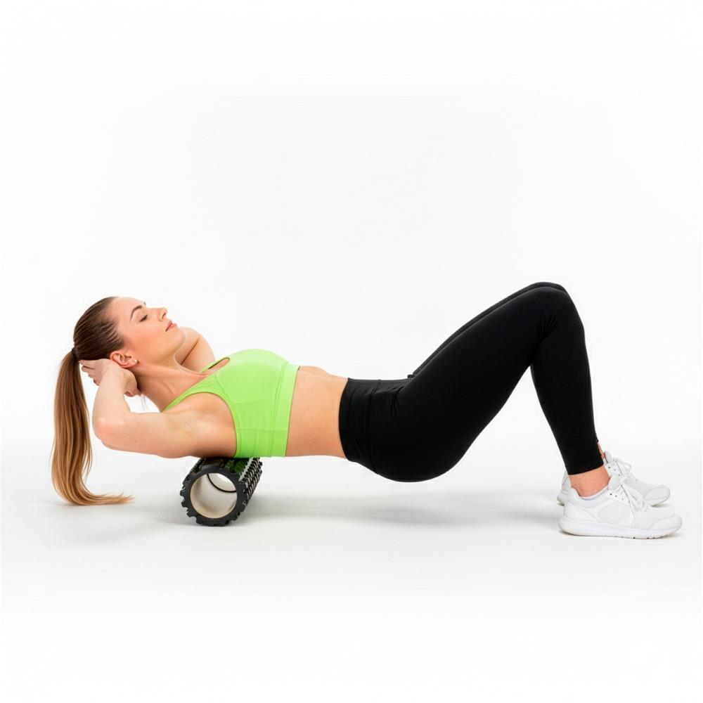 Rola pentru masaj si stretching din spuma EVA, duritate medie 50 Shore A, 33x14 cm, negru - imagine 15