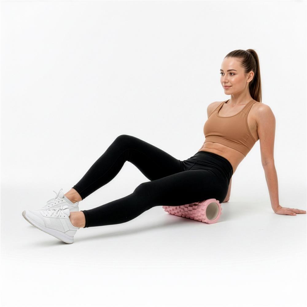 Rola pentru masaj si stretching din spuma EVA, duritate medie 50 Shore A, 33x14 cm, roz - imagine 2