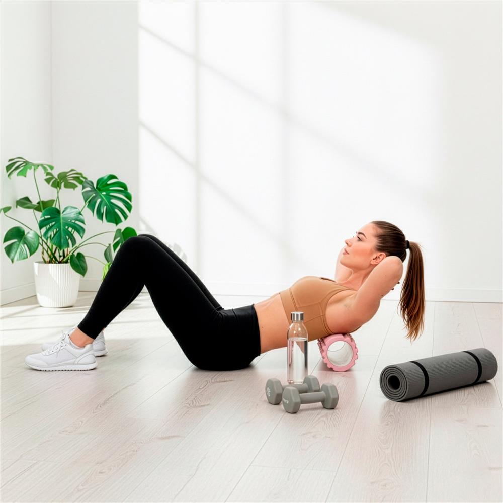 Rola pentru masaj si stretching din spuma EVA, duritate medie 50 Shore A, 33x14 cm, roz - imagine 22