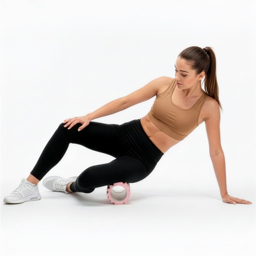Rola pentru masaj si stretching din spuma EVA, duritate medie 50 Shore A, 33x14 cm, roz - imagine 4