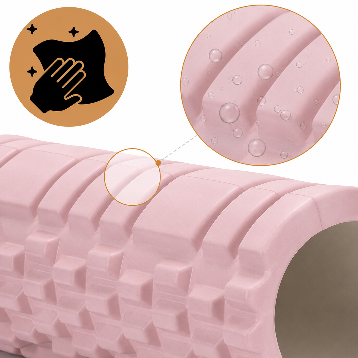 Rola pentru masaj si stretching din spuma EVA, duritate medie 50 Shore A, 33x14 cm, roz - imagine 5