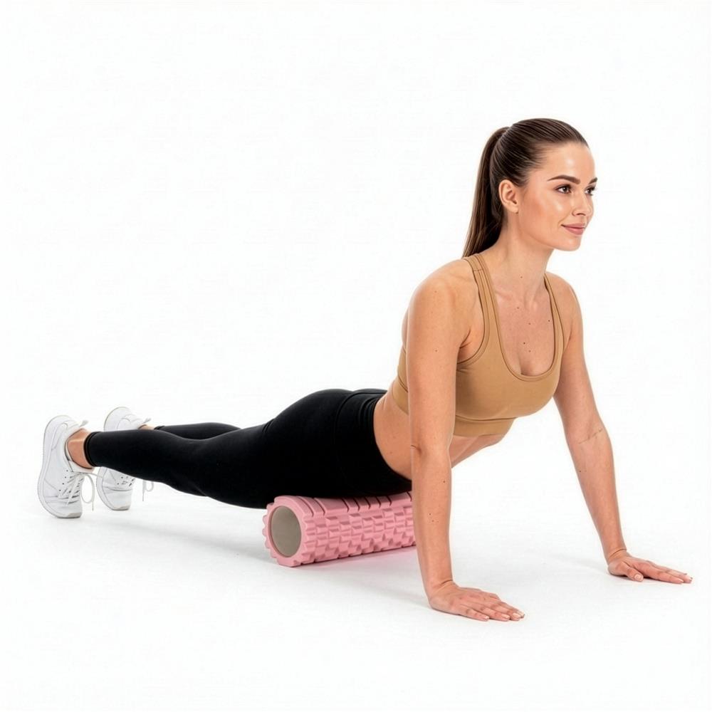 Rola pentru masaj si stretching din spuma EVA, duritate medie 50 Shore A, 33x14 cm, roz - imagine 6