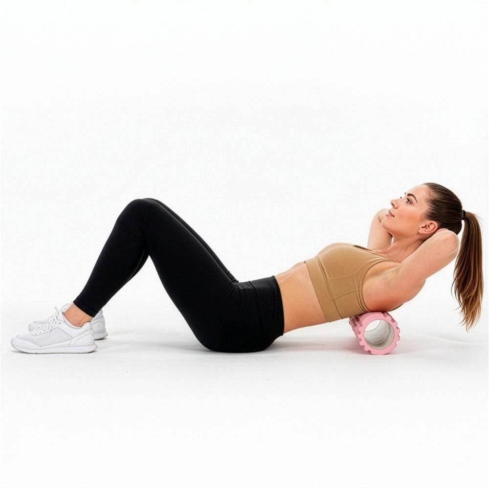 Rola pentru masaj si stretching din spuma EVA, duritate medie 50 Shore A, 33x14 cm, roz - imagine 8