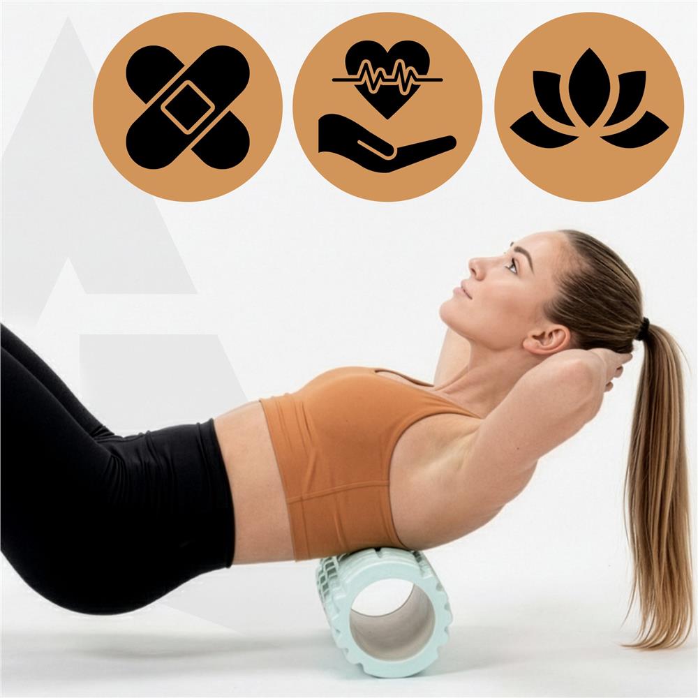 Rola pentru masaj si stretching din spuma EVA, duritate medie 50 Shore A, 33x14 cm, verde - imagine 18
