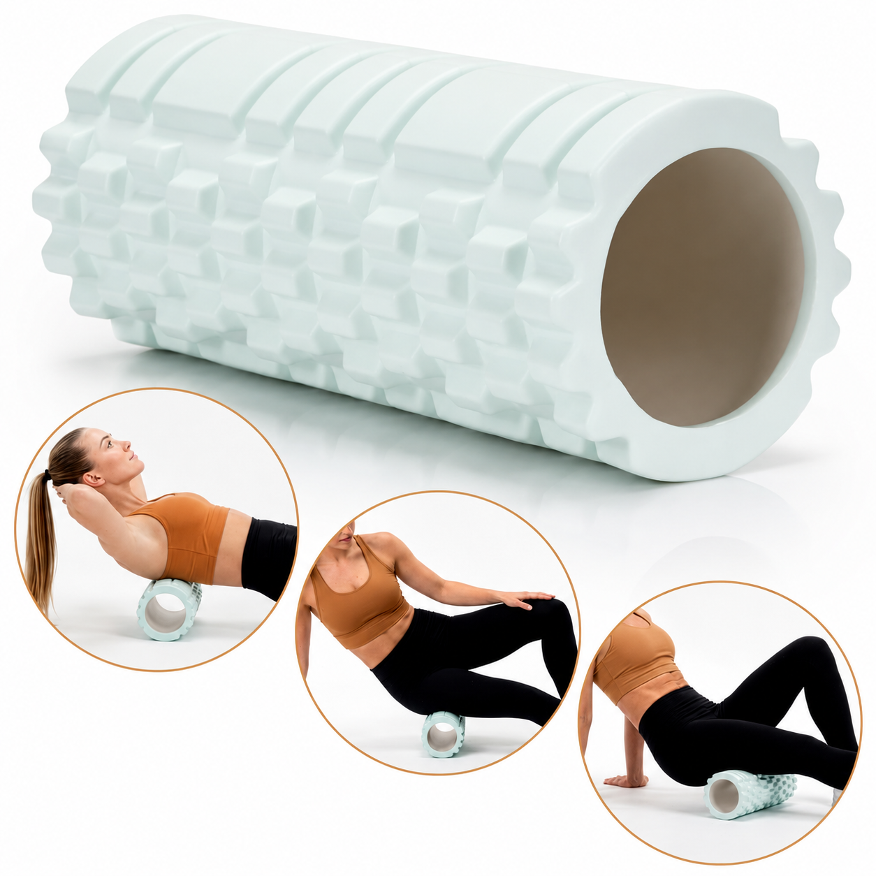 Rola pentru masaj si stretching din spuma EVA, duritate medie 50 Shore A, 33x14 cm, verde - imagine 5