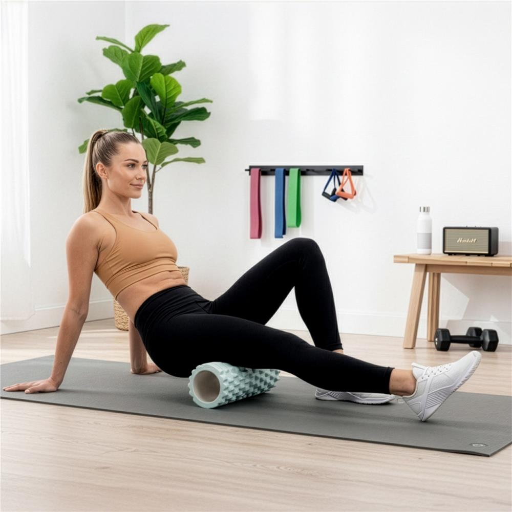 Rola pentru masaj si stretching din spuma EVA, duritate medie 50 Shore A, 33x14 cm, verde - imagine 7