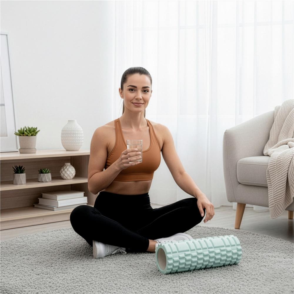 Rola pentru masaj si stretching din spuma EVA, duritate medie 50 Shore A, 33x14 cm, verde - imagine 8