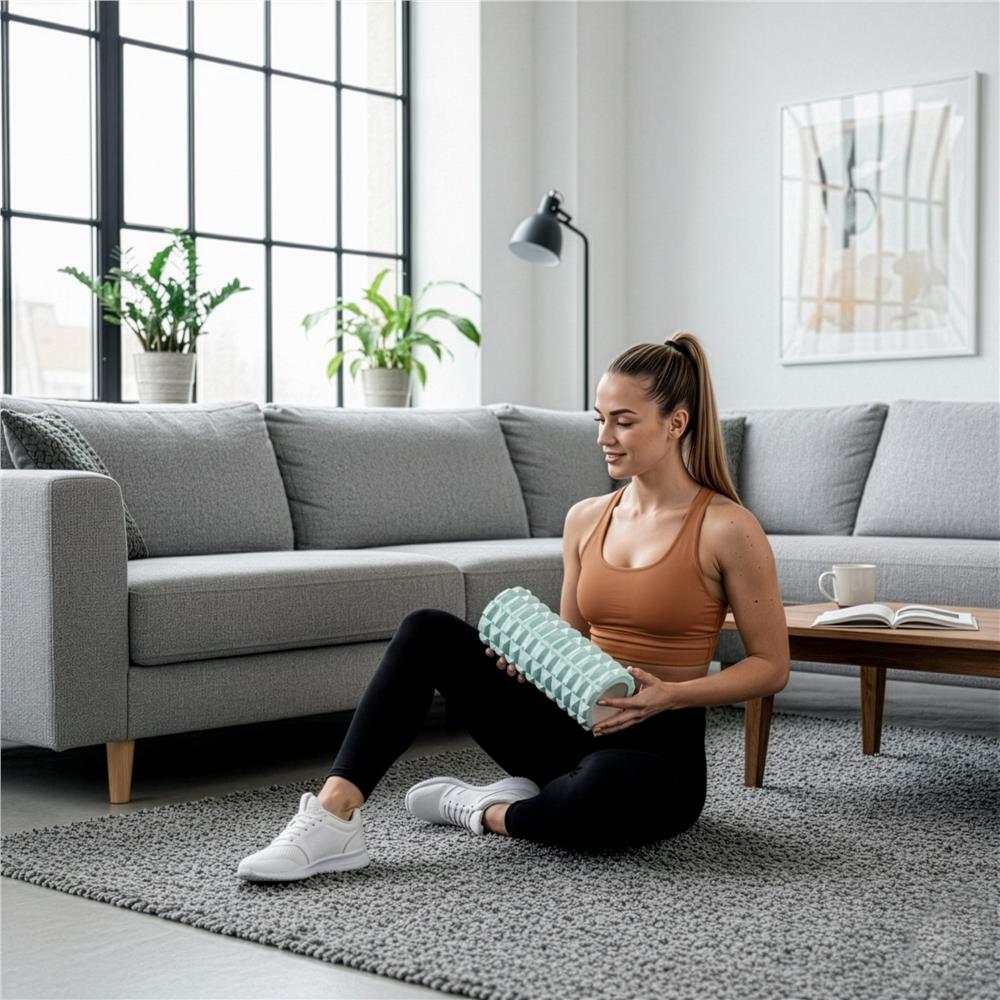 Rola pentru masaj si stretching din spuma EVA, duritate medie 50 Shore A, 33x14 cm, verde - imagine 11