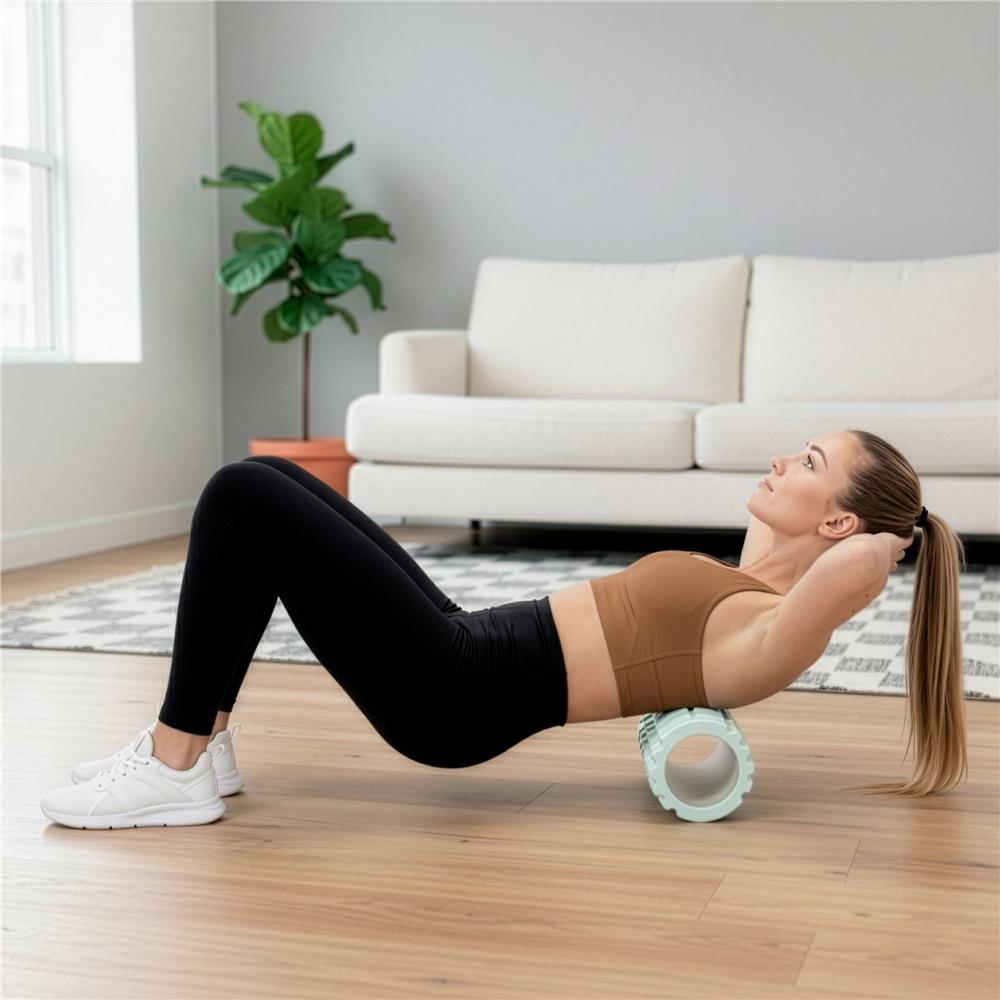Rola pentru masaj si stretching din spuma EVA, duritate medie 50 Shore A, 33x14 cm, verde - imagine 12