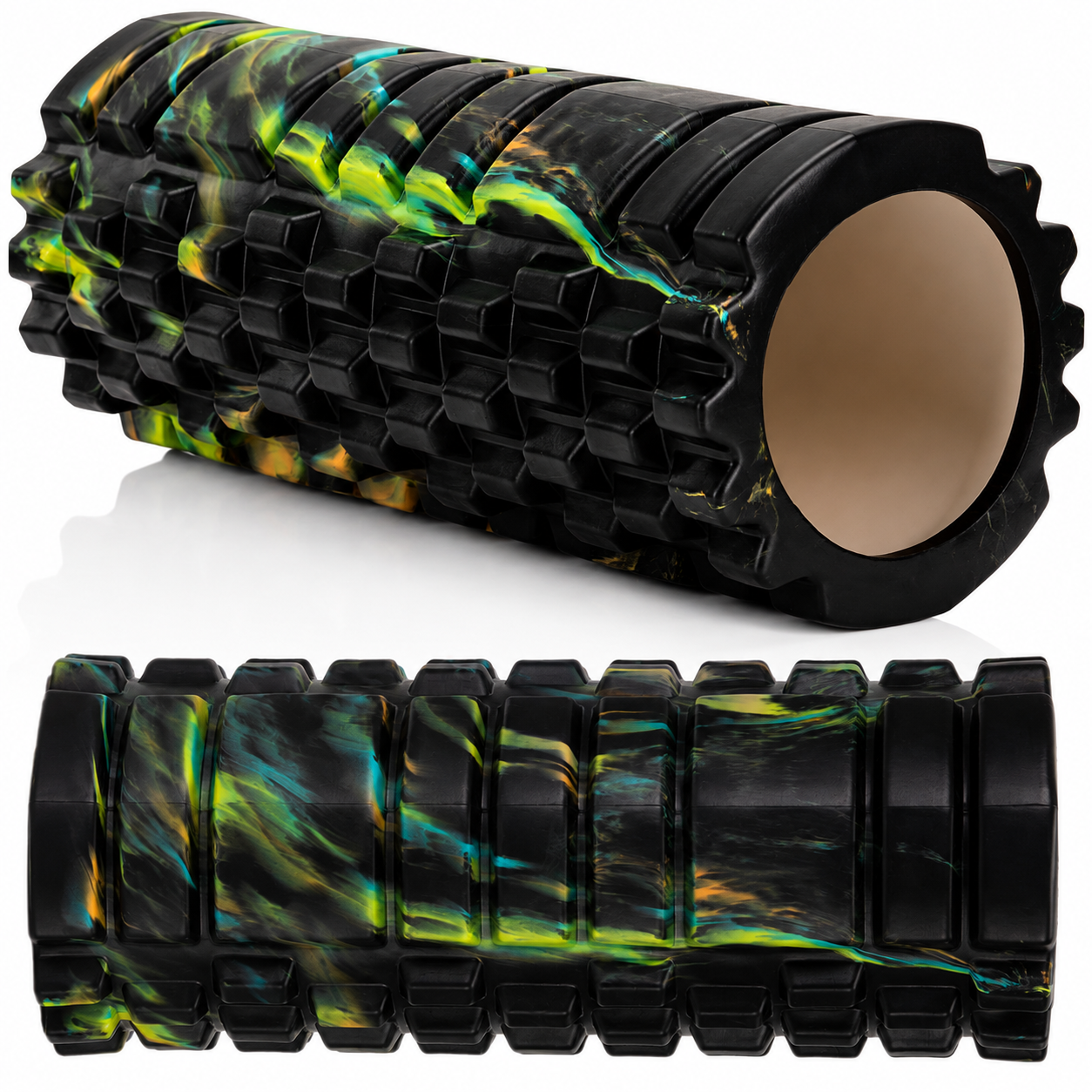 Rola pentru masaj si stretching din spuma EVA, duritate medie 50 Shore A, 33x14 cm, negru si verde - imagine 3