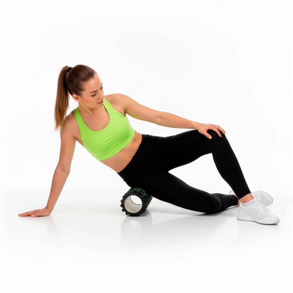 Rola pentru masaj si stretching din spuma EVA, duritate medie 50 Shore A, 33x14 cm, negru si verde - imagine 15