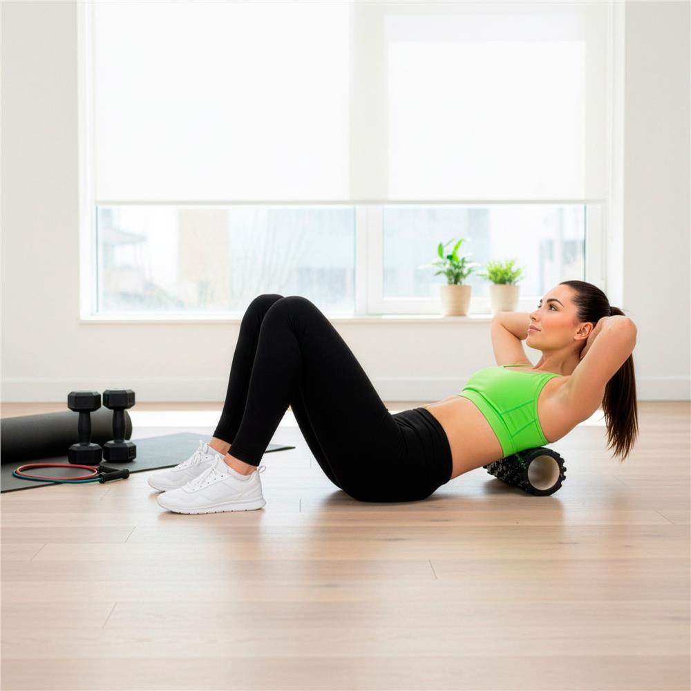 Rola pentru masaj si stretching din spuma EVA, duritate medie 50 Shore A, 33x14 cm, negru si verde - imagine 4