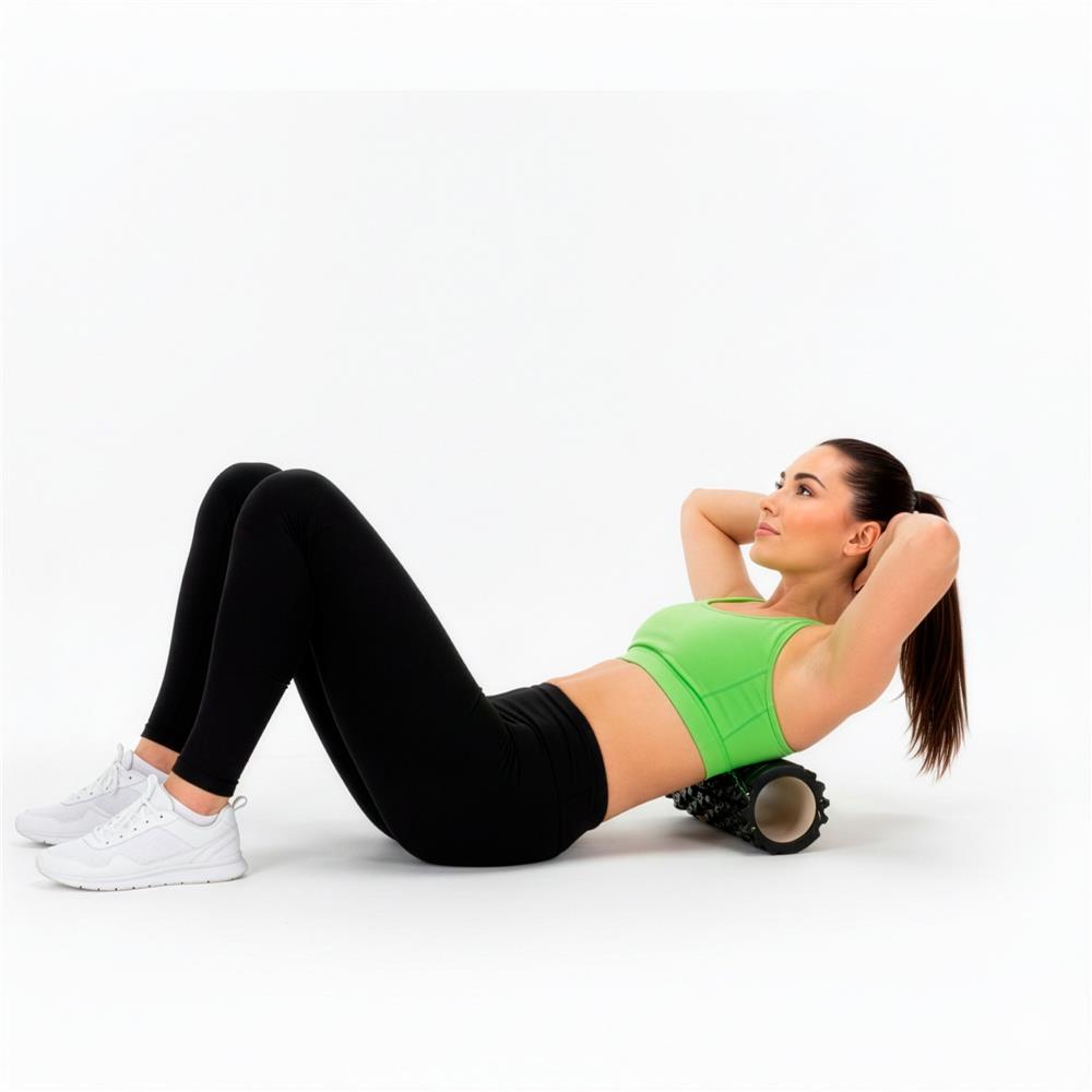 Rola pentru masaj si stretching din spuma EVA, duritate medie 50 Shore A, 33x14 cm, negru si verde - imagine 12