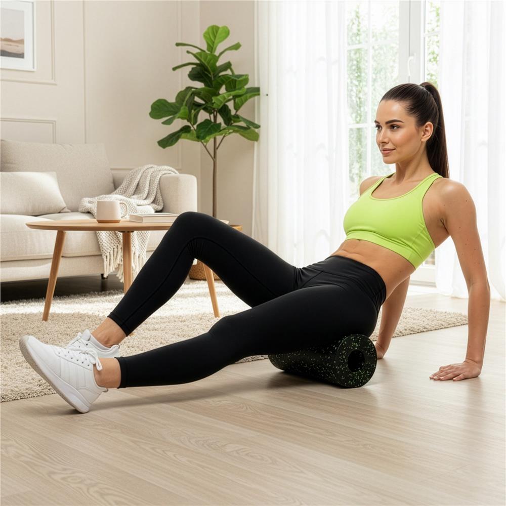 Rola pentru masaj si stretching din spuma EPP, duritate medie 50 Shore A, 30x15 cm, negru - imagine 2