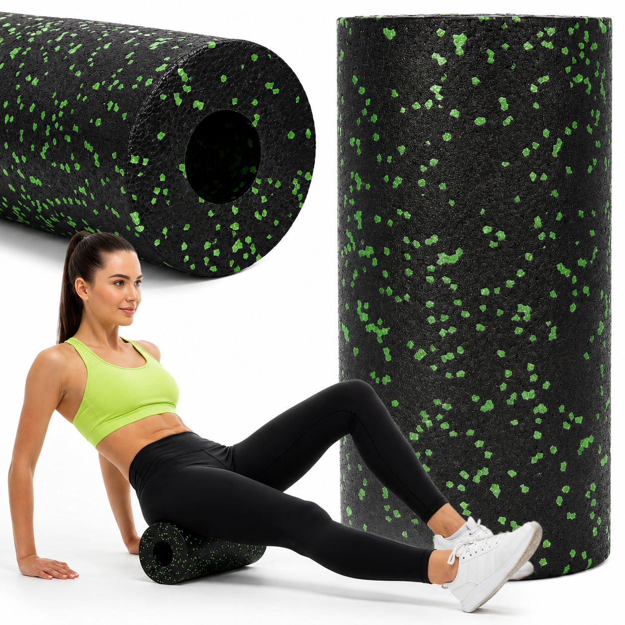 Rola pentru masaj si stretching din spuma EPP, duritate medie 50 Shore A, 30x15 cm, negru - imagine 3