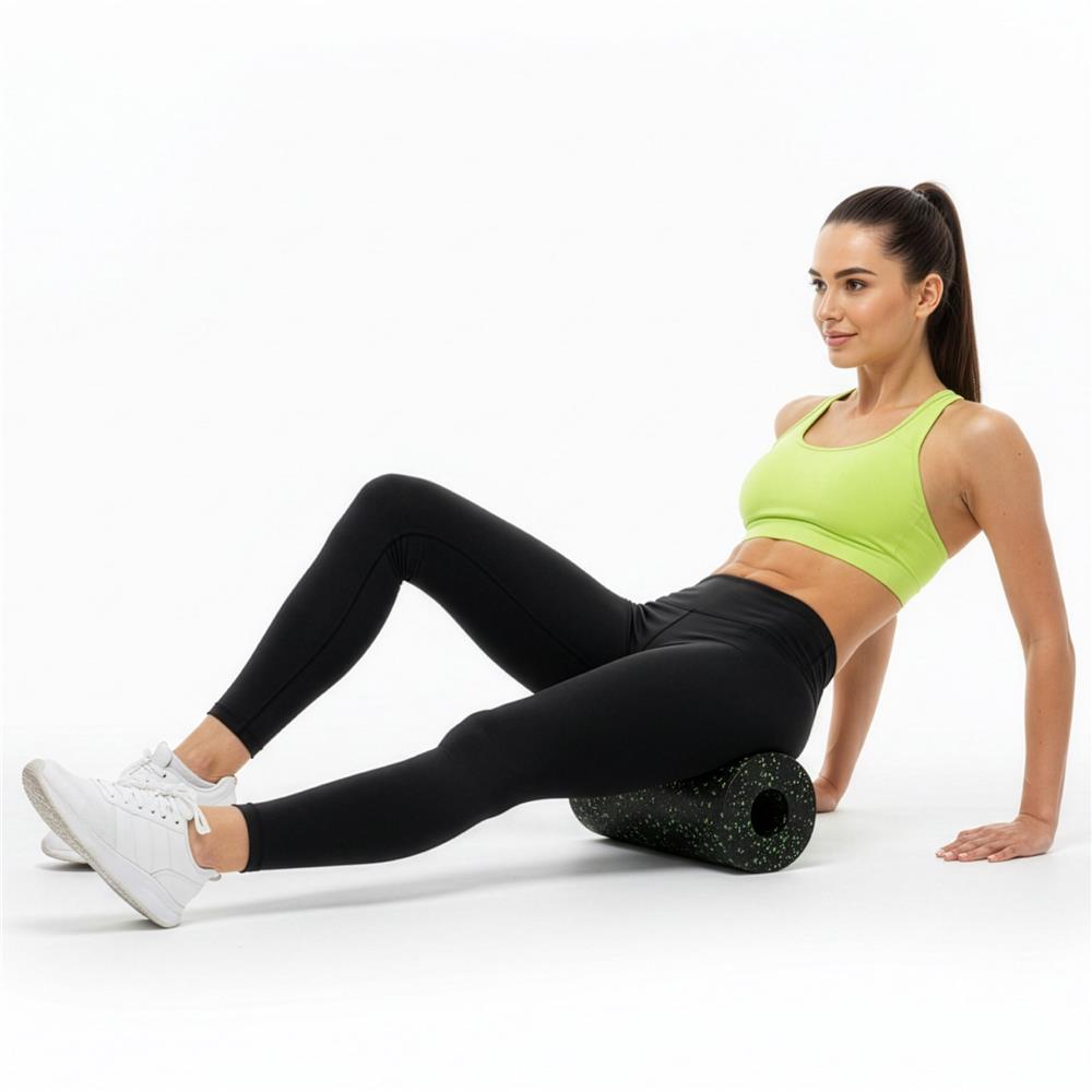 Rola pentru masaj si stretching din spuma EPP, duritate medie 50 Shore A, 30x15 cm, negru - imagine 6