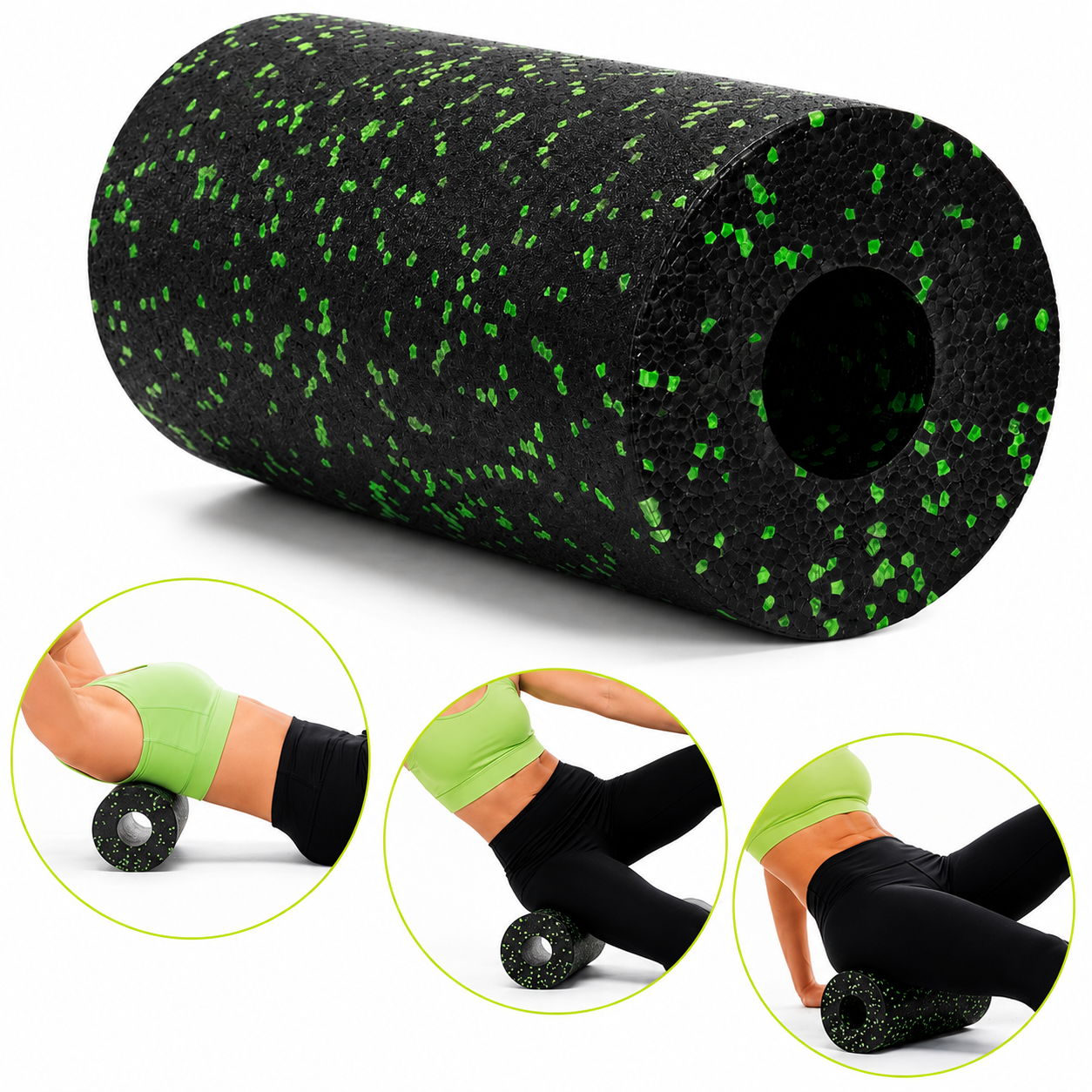 Rola pentru masaj si stretching din spuma EPP, duritate medie 50 Shore A, 30x15 cm, negru - imagine 7