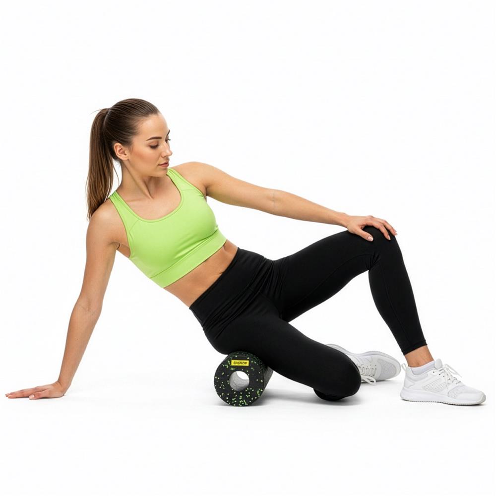 Rola pentru masaj si stretching din spuma EPP, duritate medie 50 Shore A, 30x15 cm, negru - imagine 8
