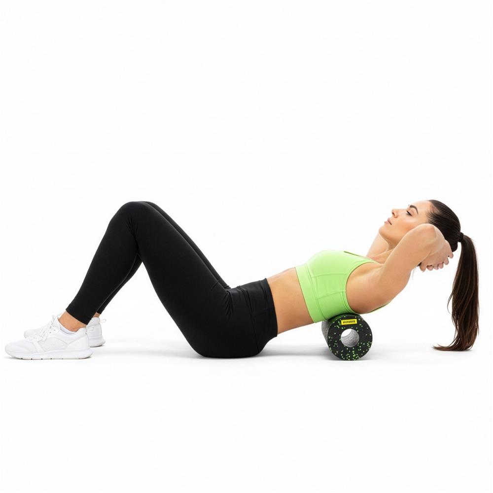 Rola pentru masaj si stretching din spuma EPP, duritate medie 50 Shore A, 30x15 cm, negru - imagine 11