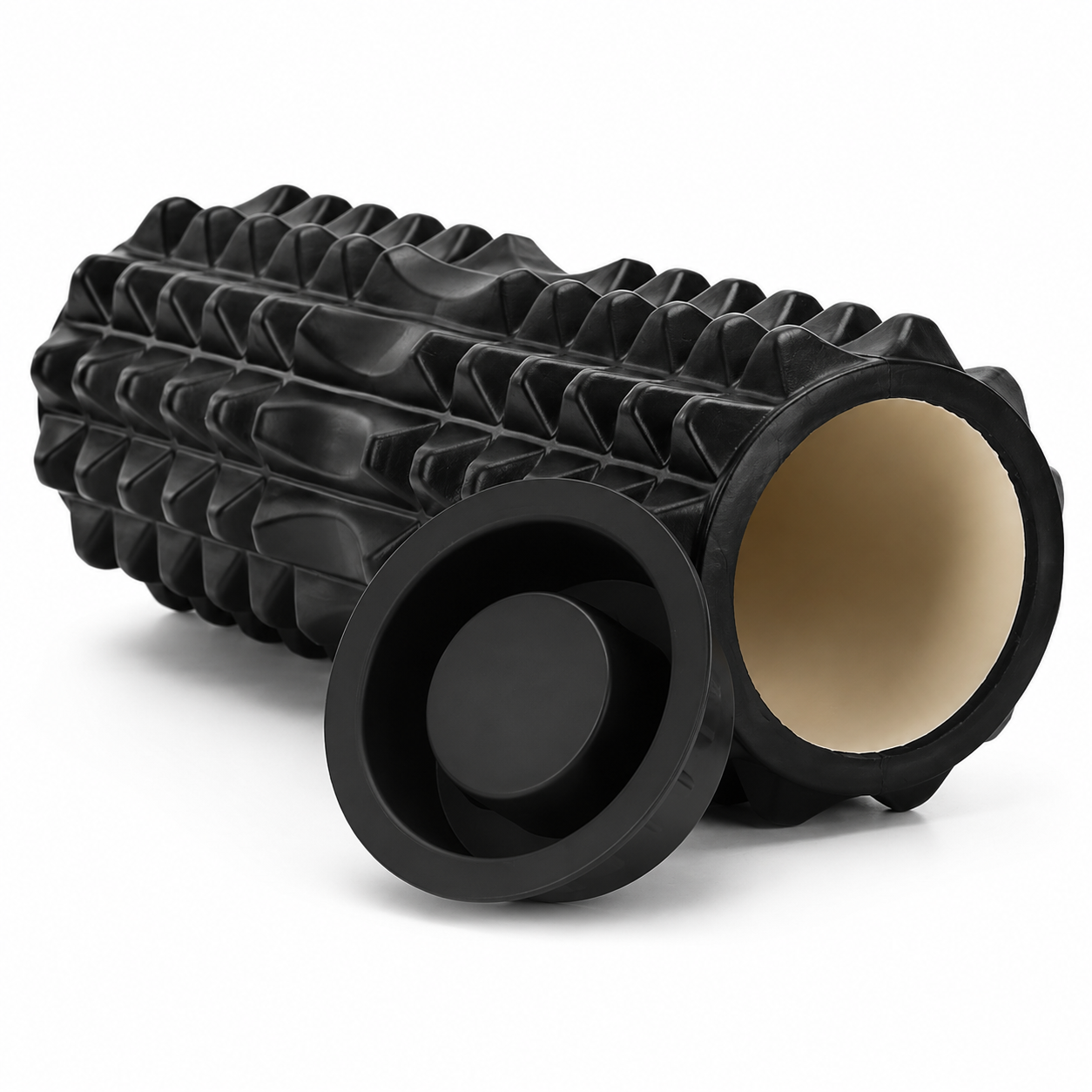 Rola pentru masaj si stretching din spuma EVA, duritate medie 55 Shore A, 33x13 cm, negru - imagine 3