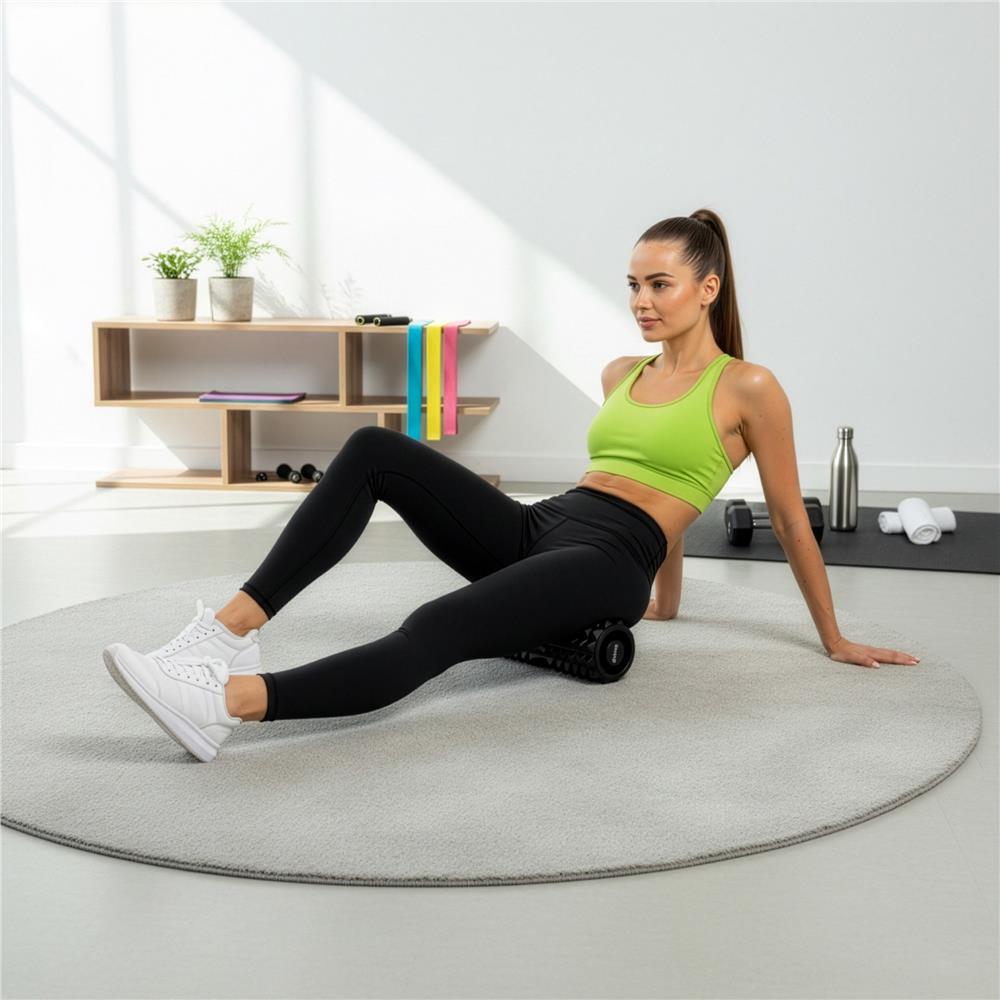 Rola pentru masaj si stretching din spuma EVA, duritate medie 55 Shore A, 33x13 cm, negru - imagine 4